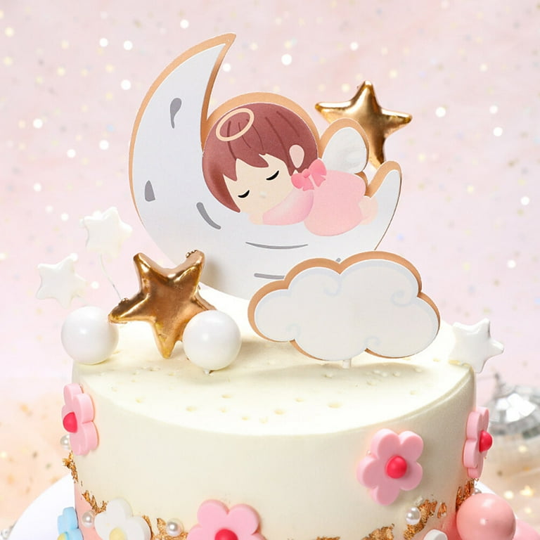 1st Birthday Cake Topper Set - 10Pcs Cloud, Star & Happy Birthday Picks, Pink, For Baby Boy/Girl