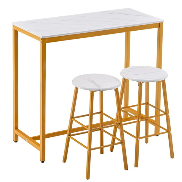 Sanag Rustic Bar Stools Mdf Steel White Marble Pattern Set Of 3 Walmart Com Walmart Com