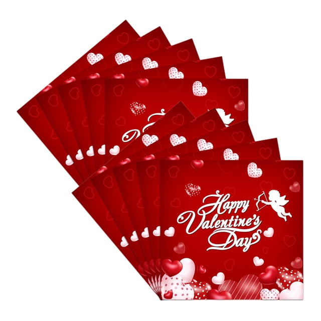 20 Valentines Day Paper Napkins 6.5X6.5 Inches Heart Pattern Disposable Tableware Party Decorations Red Multicolor