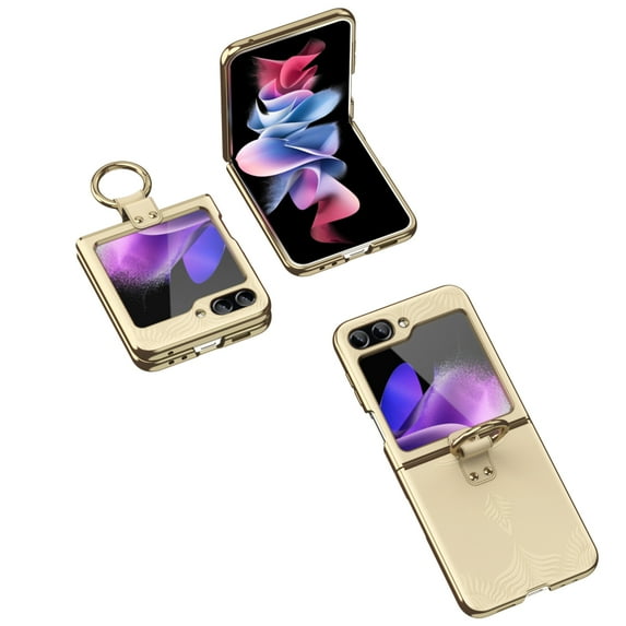 Allytech Phone Case for Samsung Galaxy Z Flip 5 5G, With Ring Holder Stand Shockproof Anti-Scratch Protective Cover Case for Galaxy Z Flip 5 - Gold