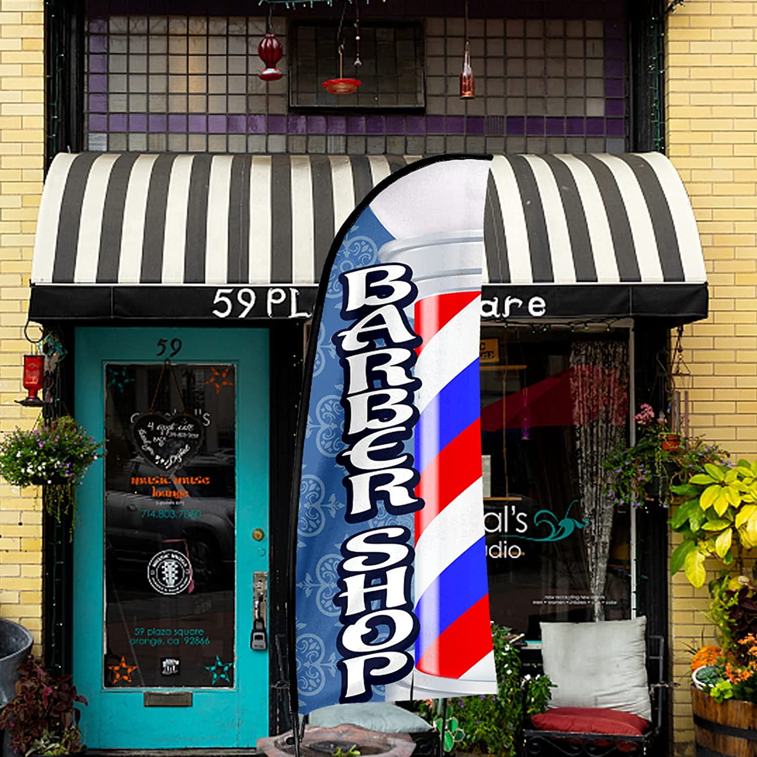 QSUM Barber Shop Themed Swooper Flag, 7FT Barber Shop Advertising