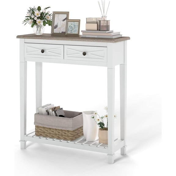 30 Inch Console Table with Drawer and Bottom Shelf for Entryway