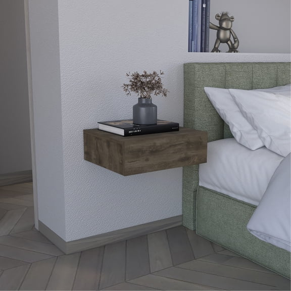 Floating Bedside Shelf, Dark Brown / Streamlined Look for a Modern Bedroom