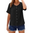 thumbnail image 3 of HOMBOM Tops for Women Cotton Linen Short Sleeve Tee Shirts Casual Button Summer Crewneck Solid Color Ladies T Shirts, 3 of 7