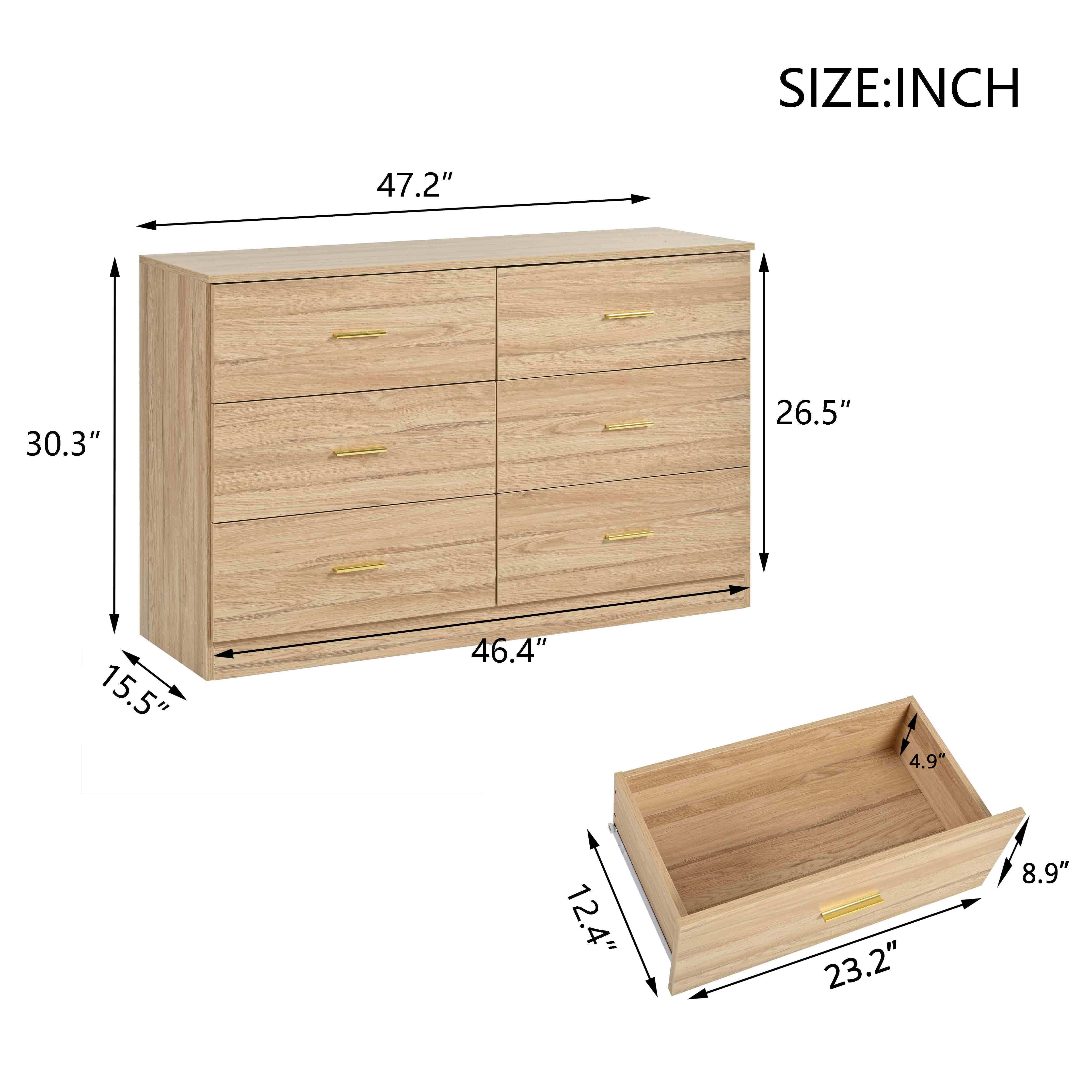 MAYEERTY Modern Natural 6-Drawer Dresser for Bedroom, Wide Chest with Ample Storage, Sturdy & Safe