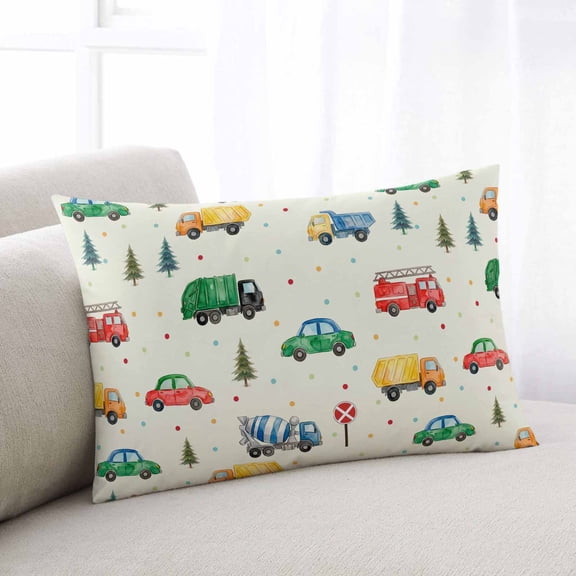 Beige Cartoon Truck Throw Pillow Covers, Funny Cute Colorful Car Tree Polka Dot Soft Breathable Pillow Cases with Zipper for Sleeping, Queen Size Pillowcases for Couch Bed Sofa Chair 20x30 Inches