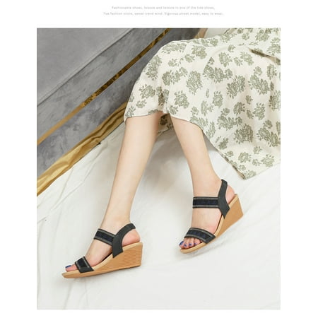 

Women s Ankle Strap Low Wedge Sandals Roman Heel Sandals Open Toe Elastic Shoes K60