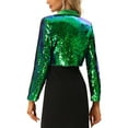thumbnail image 3 of INSPIRE CHIC Open Front Cardigan for Women's Notched Lapel Cropped Party Club Sparkly Sequin Blazer Green S, 3 of 5