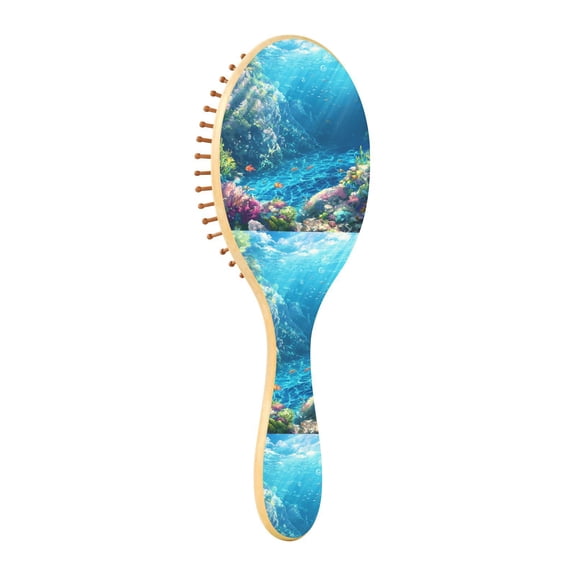 Natural Wooden Round Hair Brush - Wooden Cushion Massage Comb for Straight and Curly Hair, Promotes Scalp Blood Circulation,Sea