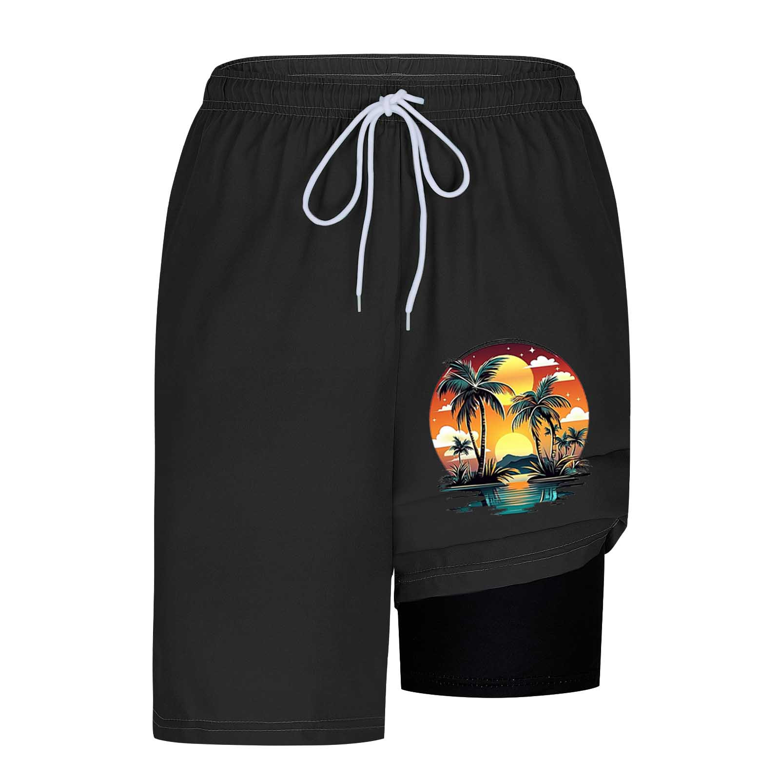 Timoontee Men's Training Shorts Regular Length Stretchy Waist Zippered Pockets Moisture Wicking Suitable For Beach Vacations Black XL
