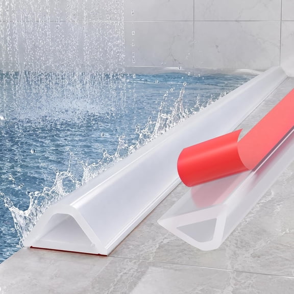 Shower Threshold Water Dam Barrier 39 Inch, Collapsible Self-Adhesive Silicone Water Stopper for Walk-in Shower, Wet & Dry Separation for Bathroom Kitchen, Clear