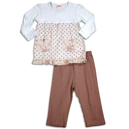 Mish Mish Baby Infant Girls Long Sleeve Pant Set - Cotton and Cotton Spandex, 31285 light blue cocoa / 18Months
