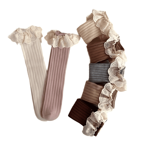 HS knit mid-calf socks for Kids with lace, high quality knit