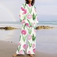 thumbnail image 1 of Puntoco Traje De Pantalón Y top De Cuello Redondo De Manga Larga Con Estampado Informal De Verano Para Mujer Rosa L, 1 of 5