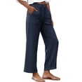 thumbnail image 5 of Miluxas Women's Lightweight Airy Wide Leg Pants Solid Loose Fit Buttons Trousers with Pockets for Summer Daily Wear Loungewear Navy, 5 of 9
