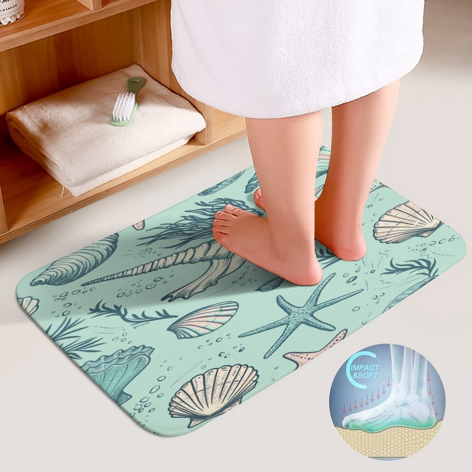 Beach Seashell Starfish Bathroom Mats Set of 3 Pieces，Non Slip Non Slip Mats, Washable Mats, Decorative Carpets for Bathrooms, Kitchens, And Bedrooms.