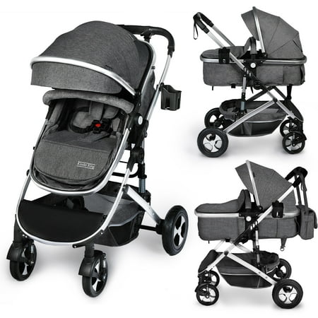 AILEEKISS 2 in 1 Convertible Baby Stroller, Folding Infant Newborn Reversible Bassinet Pram, Dark Grey