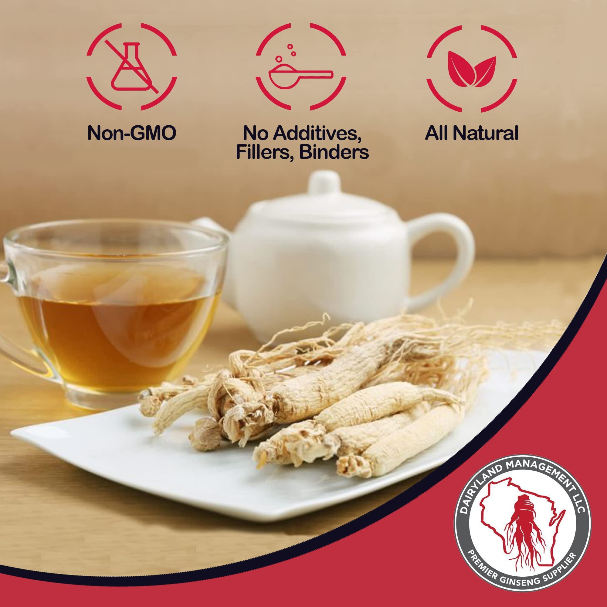Dairyland Management American Ginseng Tea Bags, 40 ct - Premium Wisconsin Ginseng Tea - Non-GMO, Gluten Free Ginseng Drink