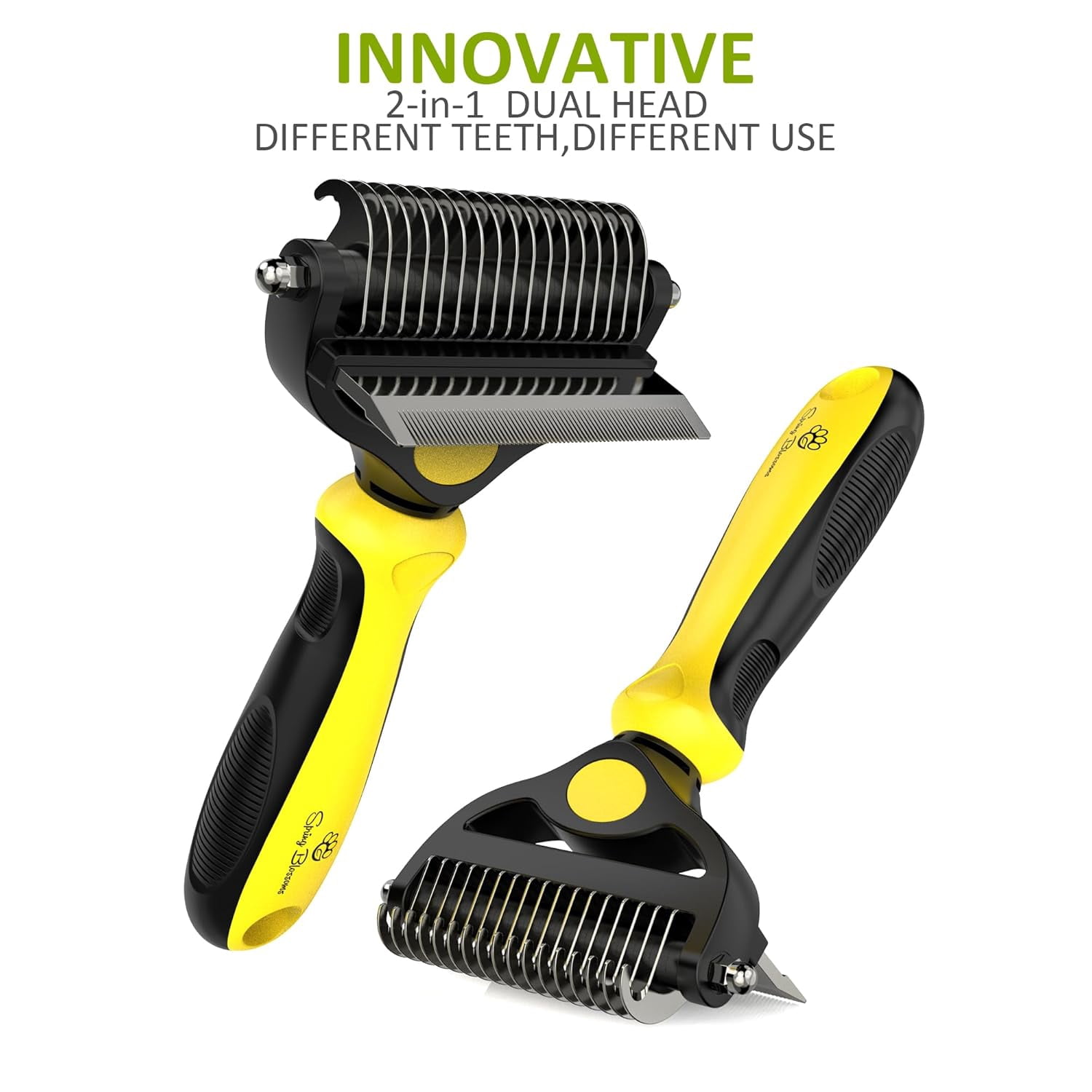 Spring Blossoms-2 in 1 Professional Grooming Rake for Cats & Dogs-Dematting Comb for Easy Mats & Tangles Removing,Hair Removal Cleaner for Pets