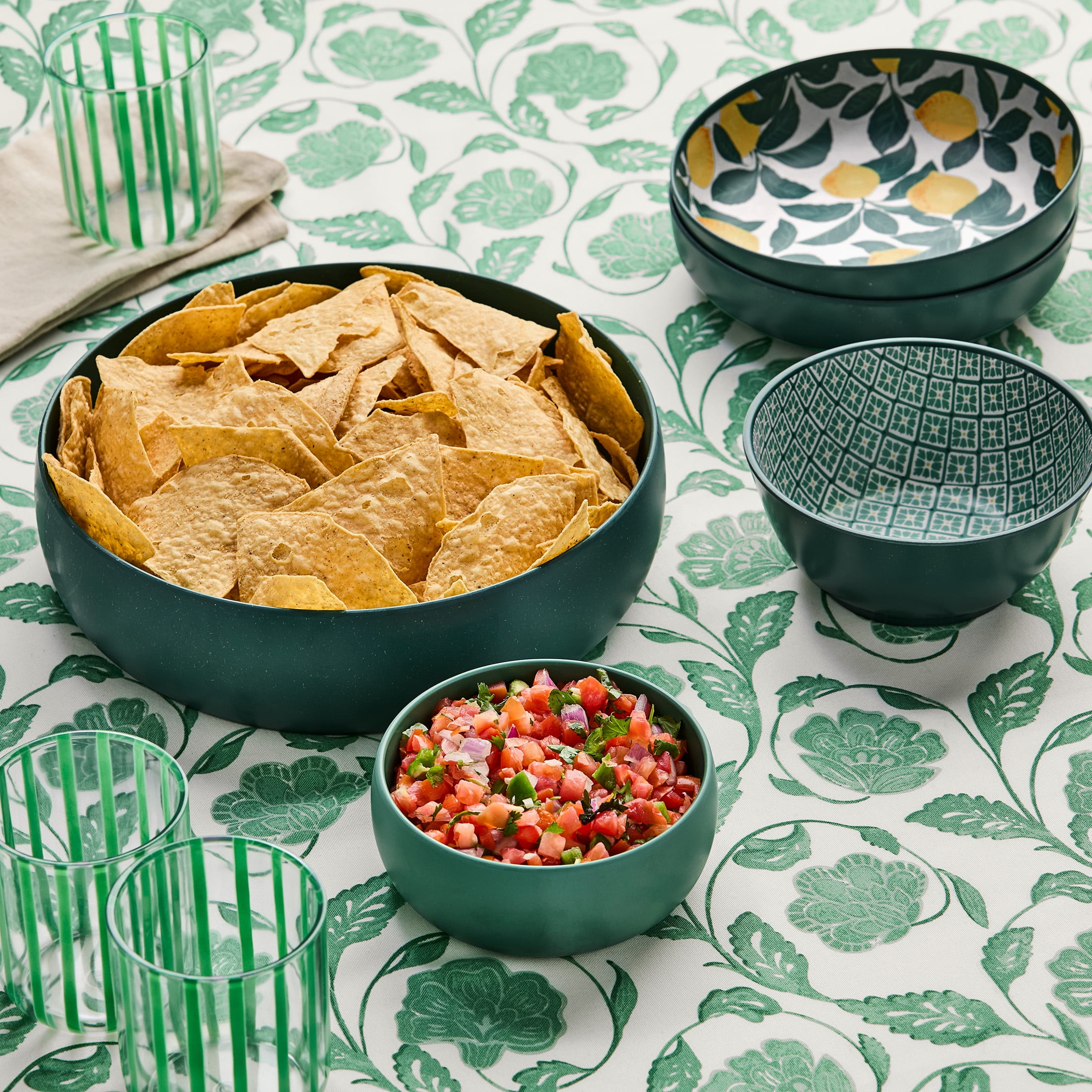 Mainstays by Becky G. & Alejandra Bamboo Melamine Serving Bowl & Dip Bowl, Green