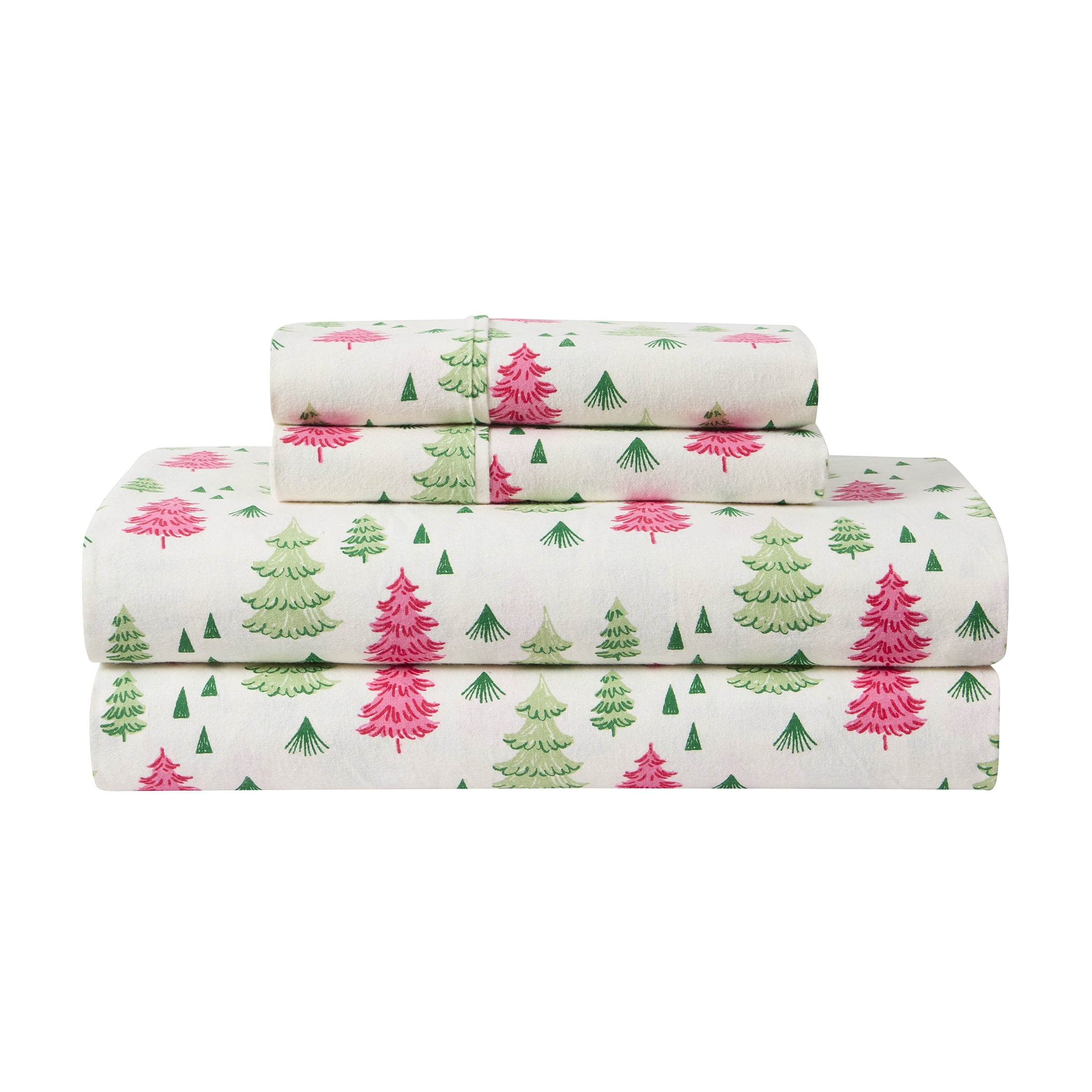 Hallmark Multi Color Trees 3-Piece Adult Brushed Cotton Flannel Bed Sheet Set, Twin