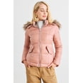 thumbnail image 3 of Long Sleeve Faux Fur Hood Padded Water Resistant Finish Jacket Mauve ' M, 3 of 5