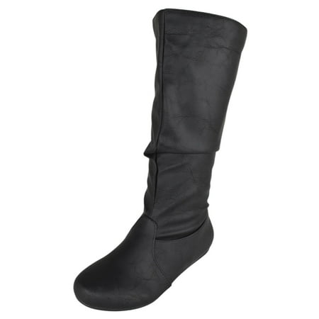 

Forever Women Flat Heel Slouchy Mid-Calf Basic Light Weight Boots Side Zipper SELENA-24 Black PU 7.5