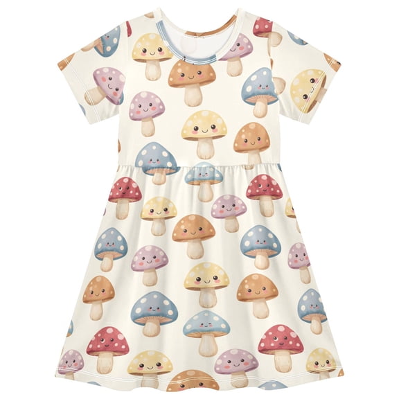joogoo Retro Mushrooms Girls' Short Sleeve Dress Kids Dresses 5-6T