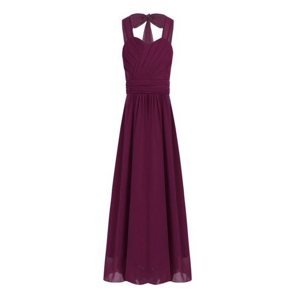 iiniim Girls Halter Ruched Bust Chiffon Long Bridesmaid Dress Pron Wedding Formal Party Maxi Gown