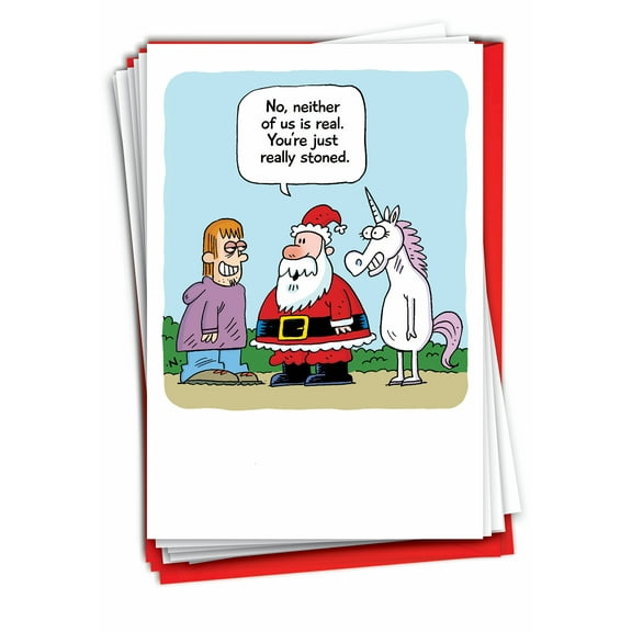 NobleWorks, Santa and Unicorn - 12 Funny Christmas Cards Boxed - Bulk Set, C7693XSG-B12x1