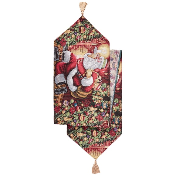 Decorative Christmas Santa Claus Design Tapestry, 13"" X 70"" Table Runner