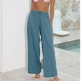 thumbnail image 5 of Women's Summer Linen Blend Palazzo Pants - Wide Leg Trousers with Pockets, Drawstring & Elastic Waist, Lightweight Casual, 5 of 6