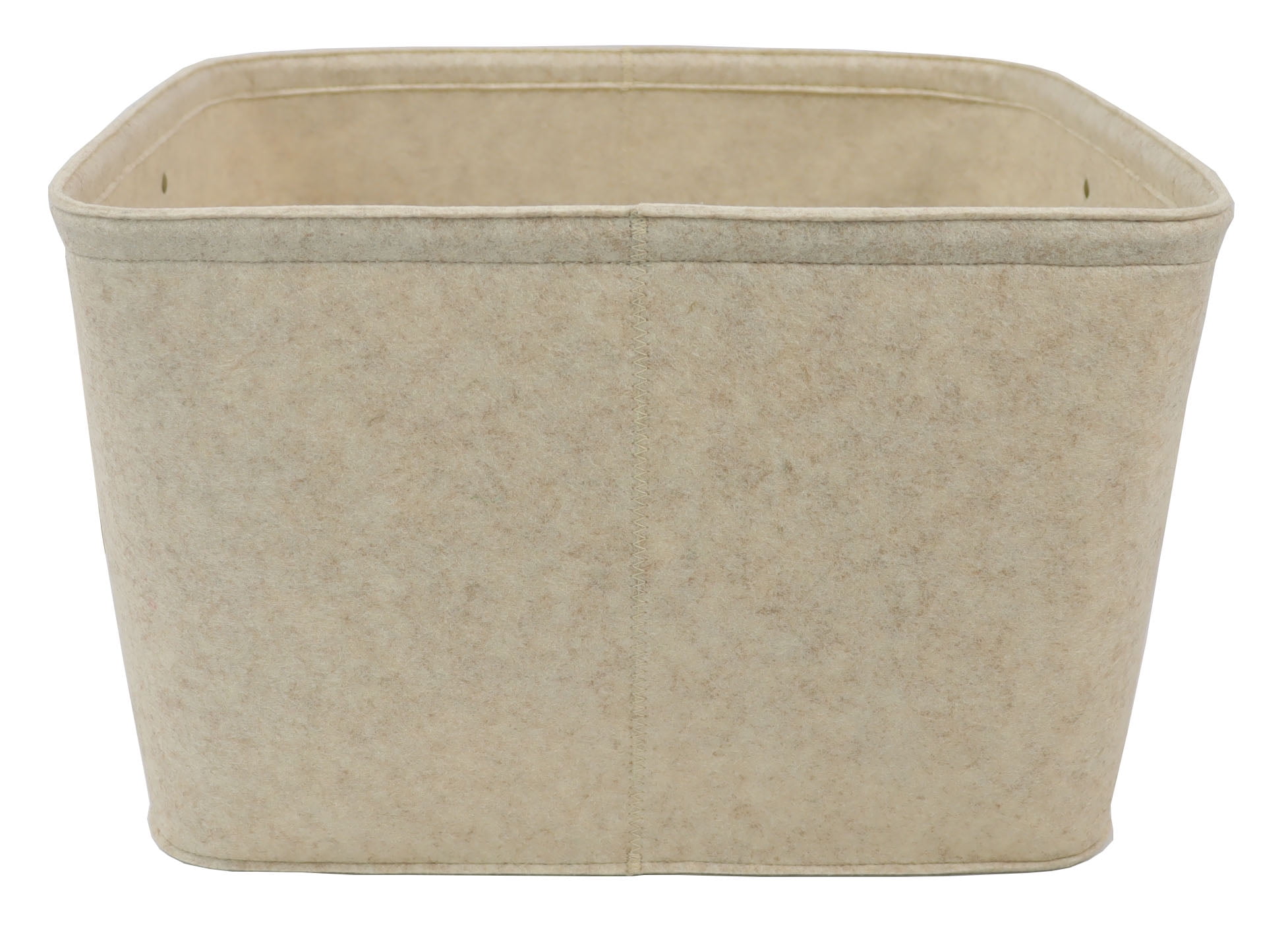 Mainstays Large Decorative Storage Basket in Oatmeal Brown Felt with Faux Leather Handles, 16.5 x 14 x 10.5 Inches