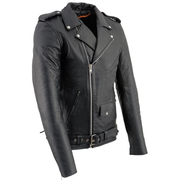 Milwaukee Leather SH1011TALL Black Classic Brando Motorcycle Jacket for Men Made of Cowhide Leather w/ Side Lacing 3X-Tall