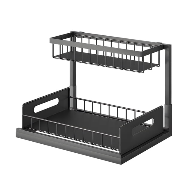 Mistaha 2-Pack Carbon Steel L-Shaped Kitchen Cabinet Storage Rack with Drainage Sink, 25kg Load Capacity, High Guardrail Design, Detachable, Pull-Out Drawer Basket, for Kitchen/Living Room/Bathroom,