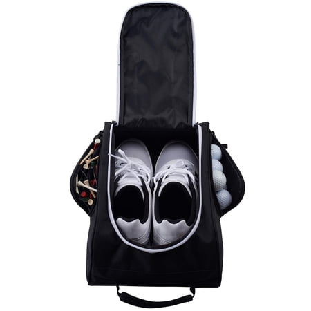athletico golf shoe bag - zippered shoe carrier bags with ventilation & outside pocket for socks  tees  etc. black/pink