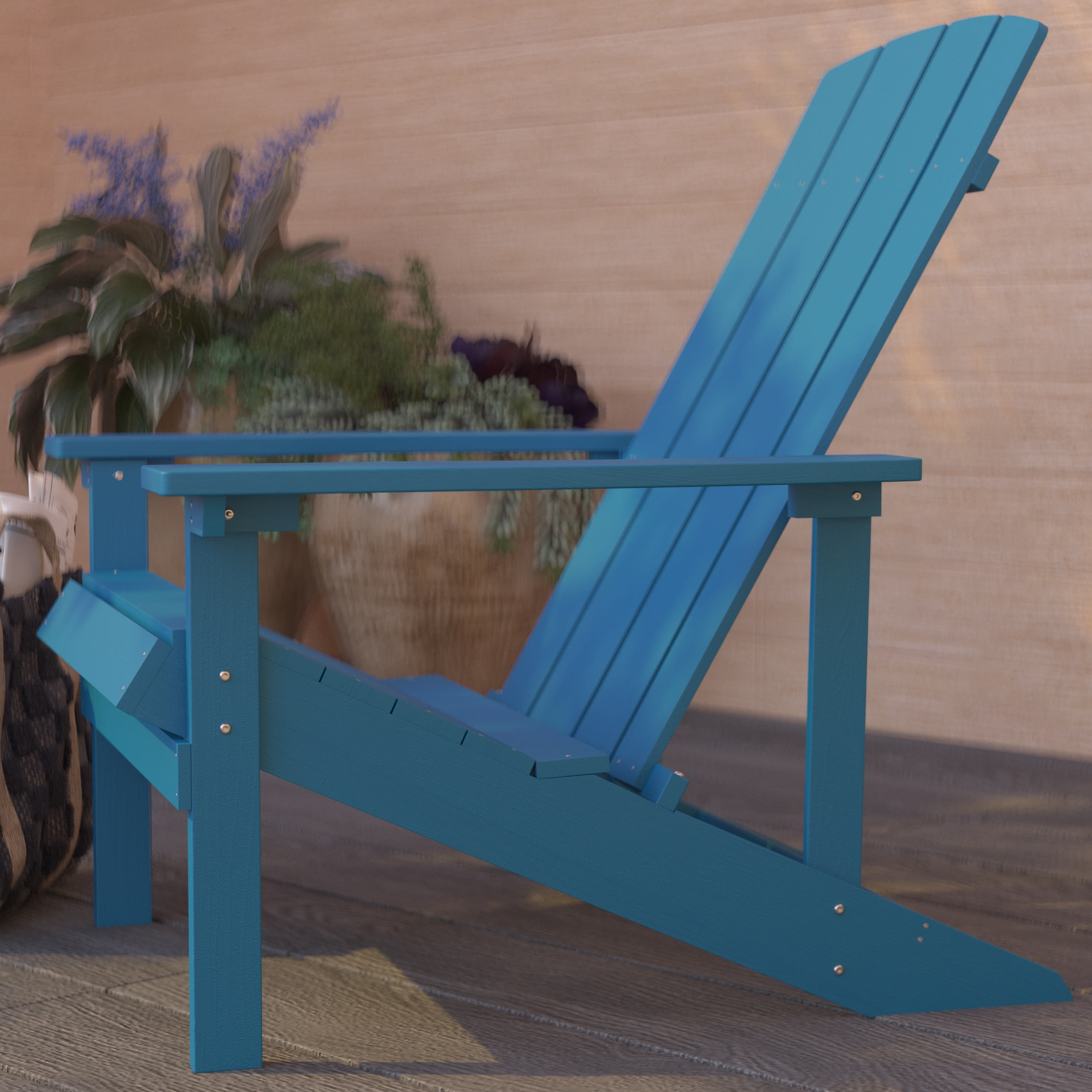 Merrick Lane Azure Blue Adirondack Patio Chairs With Vertical Lattice Back And Weather Resistant Frame