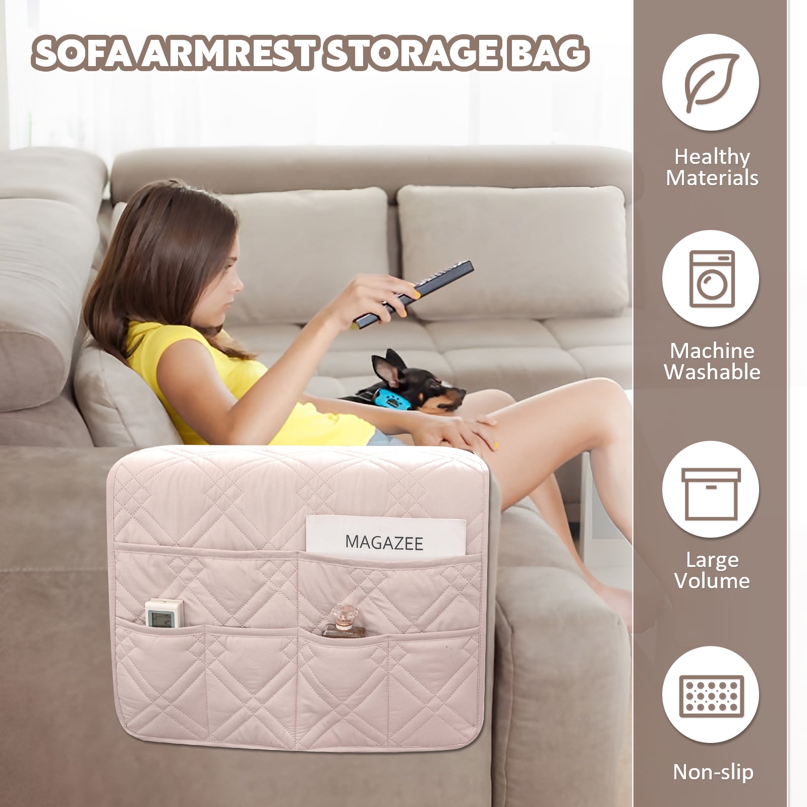 Sofa Armrest Organizer with 6 Pockets Waterproof Armchair Caddy Organizer Non Slip Armrest Storage Organizer Hanging Sofa Armrest Caddy Washable Armrest Caddy Pocket for Sofa Couch Recliner 35 19 in W...