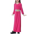 thumbnail image 6 of Girls Long Sleeve Crew Neck Dress, Solid Color Maxi Dress for Kids, Comfortable Everyday Casual Wear, Loose Fit Stretchy Dress for School and Play Hot Pink L, 6 of 8