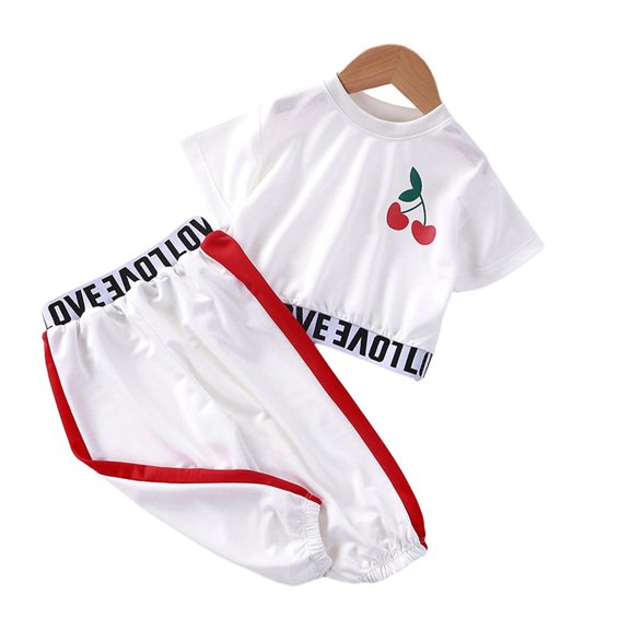 LYMAYTER 1-10 Y Toddler Baby Girl Summer Clothes 2 PCS Set Summer Fashion High Waisted Short Sleeve Long Pants Set