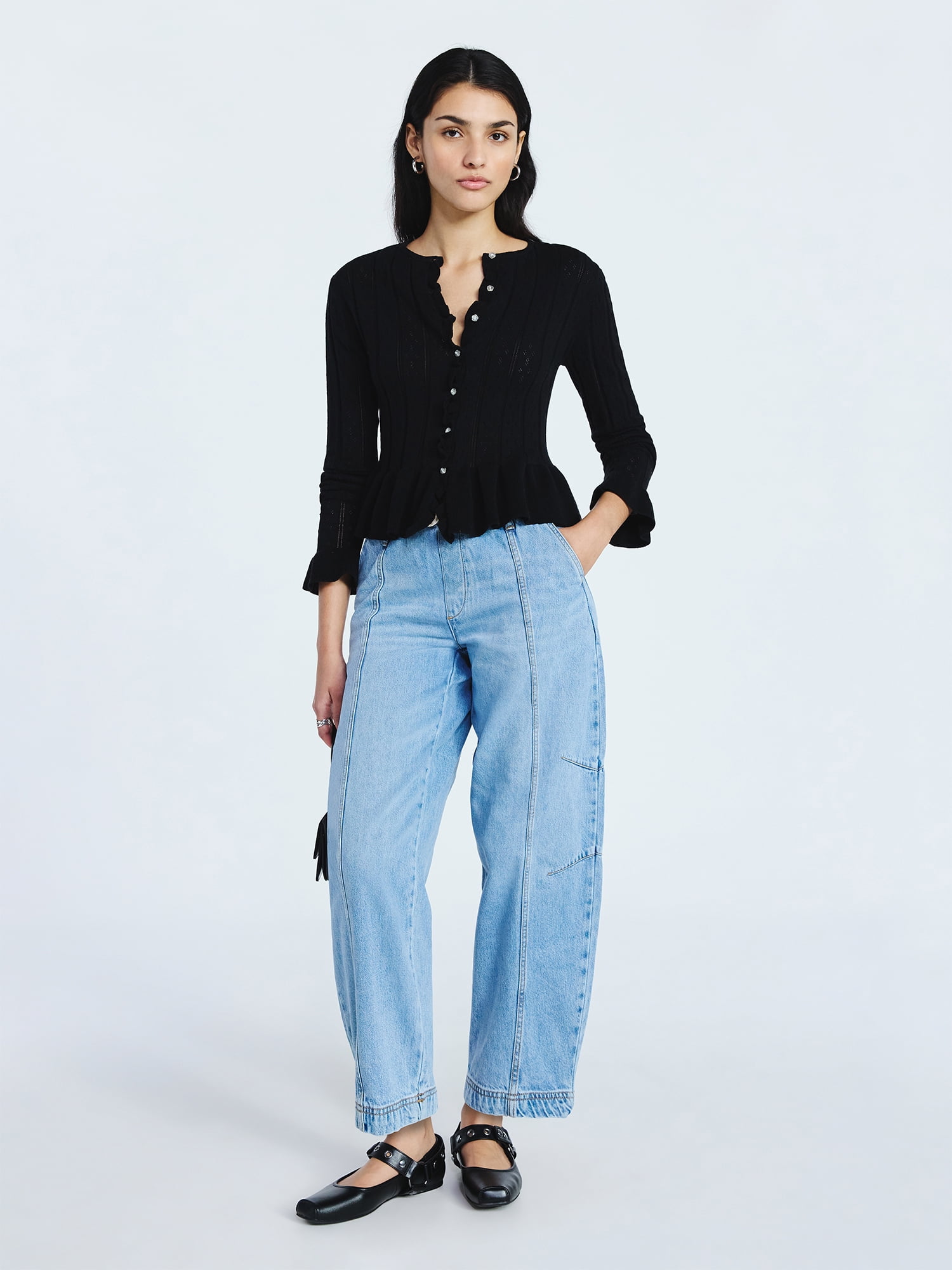 Scoop Women's and Women's Plus Peplum Ruffle Cardigan Sweater