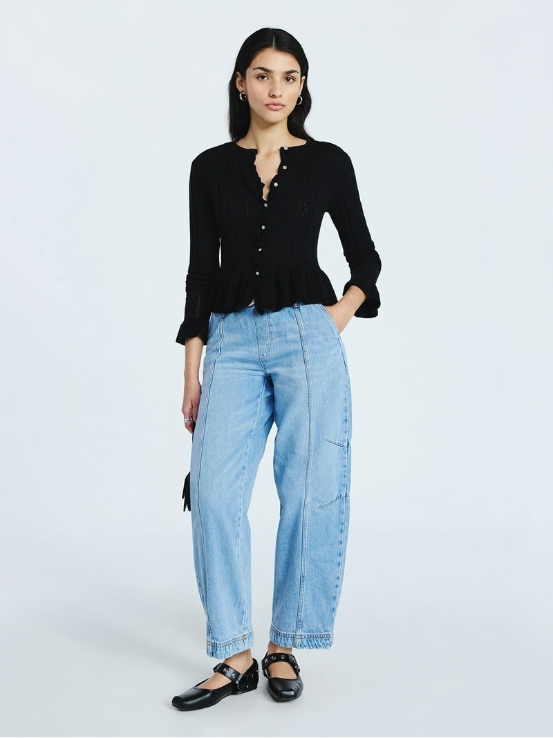 Scoop Women's and Women's Plus Peplum Ruffle Cardigan Sweater