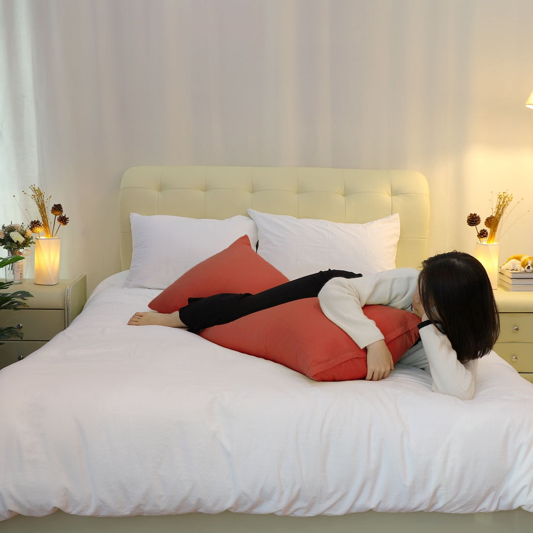 Unique Bargains Pillowcases 2 Pack Microfiber Body Pillow Covers Orange 20" x 48"