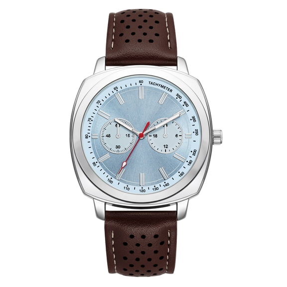George Men's Silver-Tone Leather Strap Watch