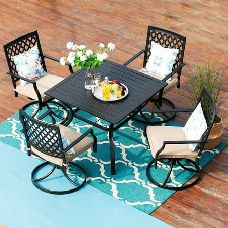 MF Studio Outdoor Patio Furniture 5 piece Dining Set With 37-Inches Larger Dining Table and 4 Swivel Arm Chairs