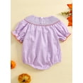 thumbnail image 4 of Miaouyo Baby Halloween Fall Romper Pumpkin Embroidered Plaid Short Sleeve Round Neck Ruffled Jumpsuits, 4 of 9