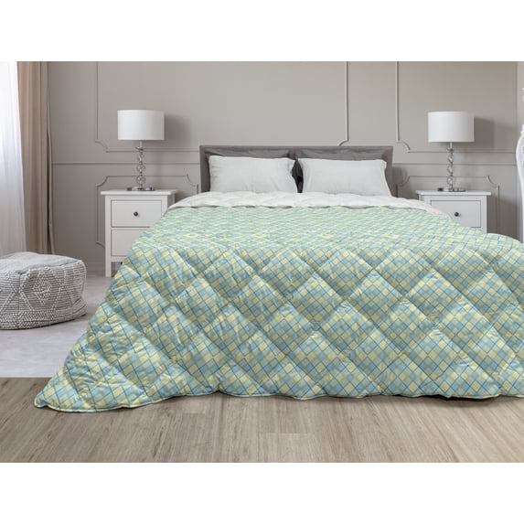 Retro Down Alternative Comforter, Oriental Floral Geometric Shapes Pattern in Nature Inspired Colors Print, Microfiber Quilt for All Season, 5 Sizes, Fern Green and Mauve, by Ambesonne