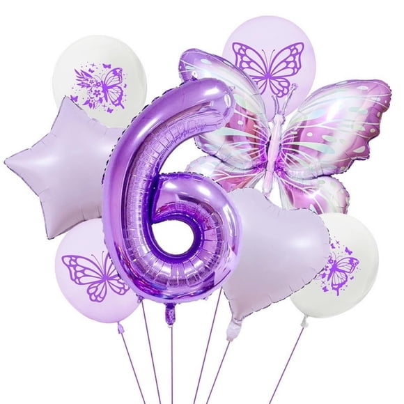 Decoraciones para fiestas con globos, color morado, para niñas que cumplen 6 años