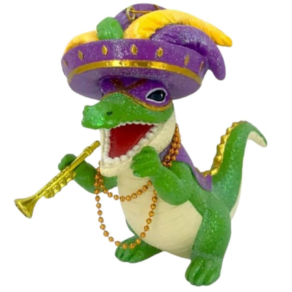 December Diamonds Ornamento In Vetro Soffiato – Mr. Alligator Con Sassofono, Tema Mardi Gras, 15,2 Cm - 3