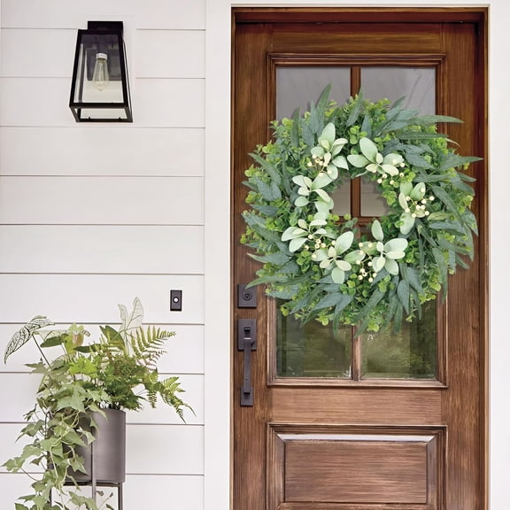 26-Inch Guvpev Artificial Wreath, Eucalyptus & Greenery with White Berries - Large Outdoor Decor for Front Door, Farmhouse Front Porch, Windows, Perfect for Spring/Summer/All Seasons